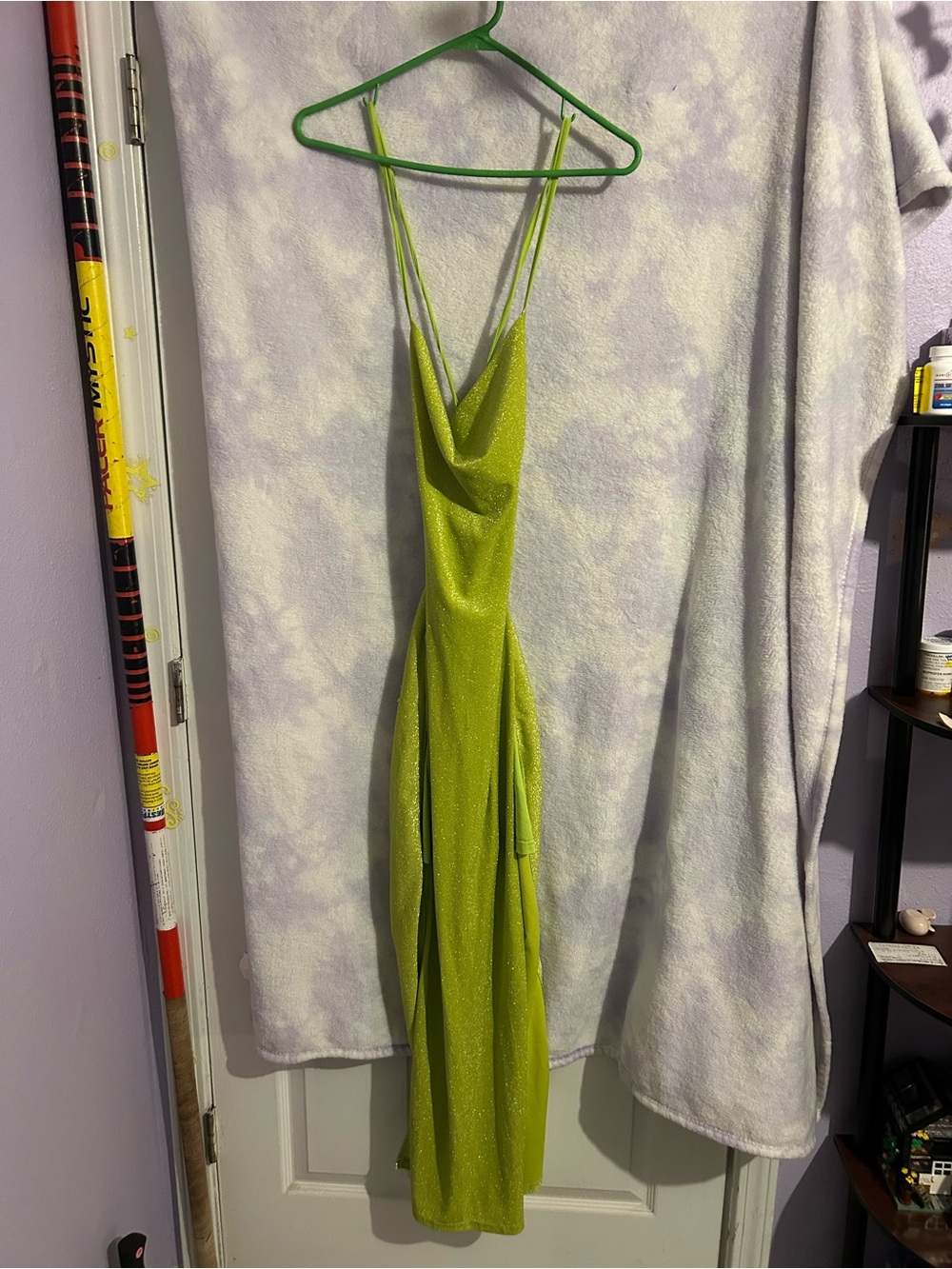 SHEIN Lime Green Sparkle Cowl Neck Maxi Dress